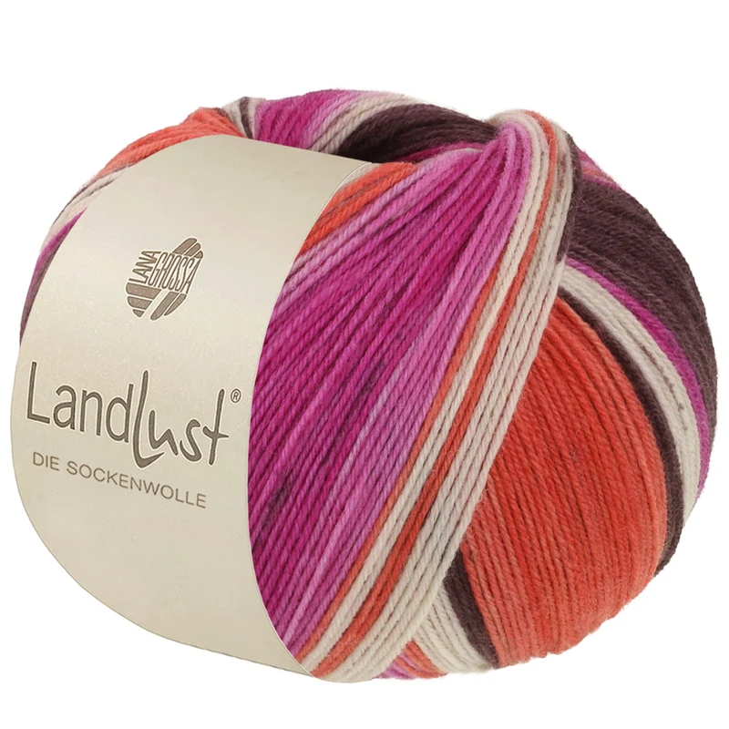 Lana Grossa Landlust Die Sockenwolle 135 Graubraun/Fuchsia/Naturweiß/Terrakotta/Orchidee gestreift