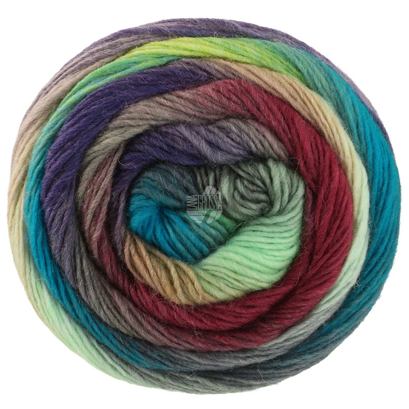 Lana Grossa Meilenweit 100 Color Mix Multi 8023 Nougat/Rotbraun/Graulila/Pastellgrün/Mint/Petrol/Smaragd