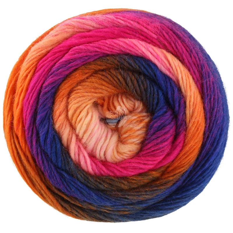 Lana Grossa Meilenweit 100 Color Mix Multi 8022 Tintenblau/Blau-Violett/Fuchsia/Rosa/Lachs/Rostrot/Graugrün/Dunkelbraun