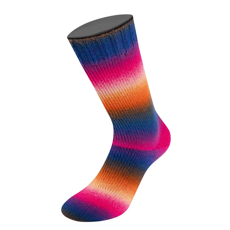 Lana Grossa Meilenweit 100 Color Mix Multi 8022 Tintenblau/Blau-Violett/Fuchsia/Rosa/Lachs/Rostrot/Graugrün/Dunkelbraun