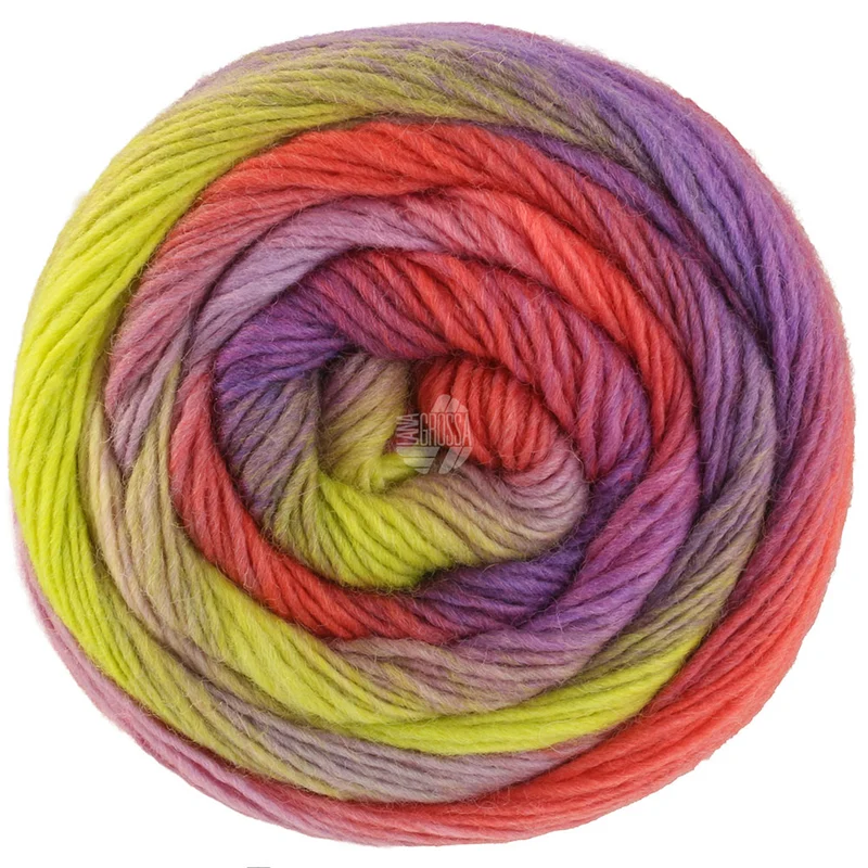 Lana Grossa Meilenweit 100 Color Mix Multi 8021 Rot/Fuchsia/Grünbeige/Hellrot/Rotviolett